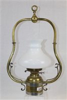 Lot 2859 - Victorian brass hanging oil lamp with shade