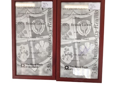 Lot 1519 - Collection of signed dinner menus British Lions Willie John McBride, Gareth Edwards, JPR williams Phil Bennett.