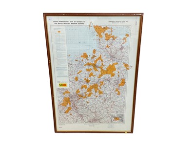 Lot 694 - Two large framed Cold War era maps of Germany captioned 'Areas permanently out of bounds to the Soviet Military mission, effective date 10th June 86, approximately 135 x 93.5cm