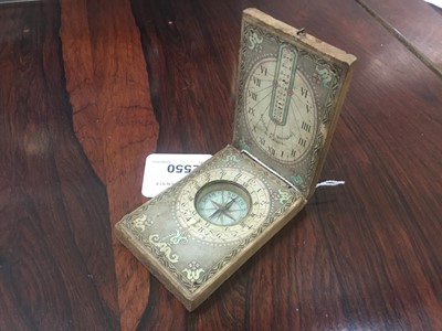 Lot 2550 - 19th century folding wooden  pocket sundial and compasss signed Nigelein at Nuremberg in Bavaria with printed paper dials