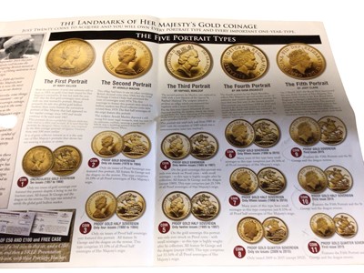Lot 522 - G.B. - L.M.O. The Gold Sovereign Collection 'Landmarks of Her Majesty's Reign' to include proof Sovereigns 1984, 1989 very scarce, 1990, 2002, 2003, 2005, 2012 scarce, 2015, proof Quarter Sovereign...