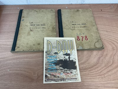 Lot 677 - D-Day interest- two highly interesting Deck Log Books, relating to HMS LCT 878 (Landing Craft of the LCT (MK4) class). The log entries begin in December 1943, with LCT 878, based in the Beaulieu ri...