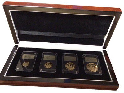 Lot 547 - Tristian Da Cunha - Gold 22ct. Trafalgar Guinea four coin collection to include Guines (Wt. 8.4gms), ½ Guinea (Wt. 4.2gms), 1/3 Guinea (2.8gms)  & ¼ Guinea (2.1gms) 2015 (N.B. Cased with Certificat...