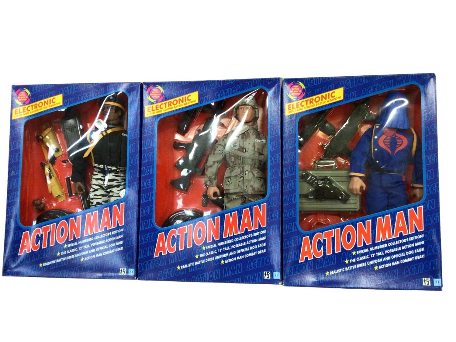 Lot 1852 - Action Man dolls Duke, Cobra Commander, Stalker, Space Commander, Kick Boxer, Arma Rapida and GIJoe  Ace, Destro and Storm Shadow, plus Action Fighter, all boxed (10)