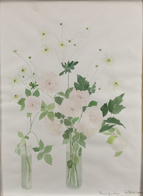 Lot 154 - Contemporary British School. Large watercolour, still life study of pale pink roses and white anemones, signed and titled lower right “Flowers from Susan”. Framed glass missing. 74x55cm