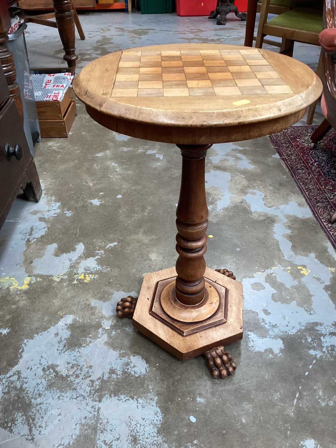 Lot 1203 - Late Victorian inlaid games table with chequer board top