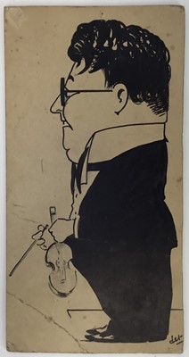 Lot 97 - Early 20th century ink caricature of a violinist, c.1920. Signed lower right “det”. 26x13.5cm