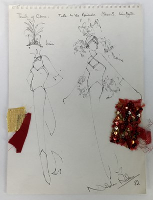 Lot 93 - Nicholas Rocker, British 20th century. Original pencil drawing costume design on thick watercolour paper. Costume designs for two female performers, “Touch of Class, Talk to the Animals, Show 5, Ke...