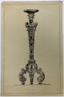 Lot 99 - W. Krospe, early 20th century. A fine study in graphite on paper of an ornamental candlestick. Signed and dated “1.2.27” lower right. 46x30cm