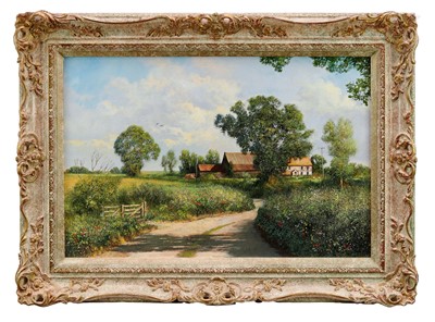 Lot 230 - *Clive Madgwick (1939-2005) oil on canvas - Back Road near Long Melford, signed, framed