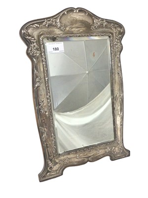 Lot 180 - Large freestanding Edwardian silver-framed mirror with relief decoration (Birmingham 1910)