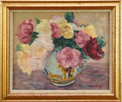 Lot 1395 - *Paul Lucien Maze (1887-1979) oil on board - Still Life of Roses, signed, 32cm x 40cm, in gilt frame