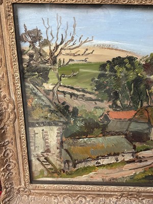 Lot 1345 - *Stanley Grimm (1891-1966) oil on board - Landscape, signed, labels verso, 48cm x 58cm, in glazed frame
