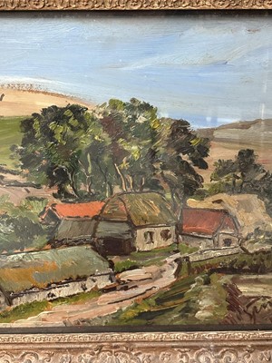 Lot 1345 - *Stanley Grimm (1891-1966) oil on board - Landscape, signed, labels verso, 48cm x 58cm, in glazed frame
