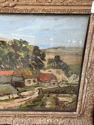 Lot 1345 - *Stanley Grimm (1891-1966) oil on board - Landscape, signed, labels verso, 48cm x 58cm, in glazed frame