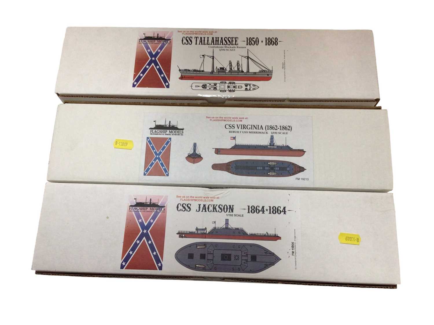 Lot 1976 - Flagship Models American Civil War battleships including CSS Virginia, CSS Tallahassee &/CSS Jackson, plus other miniature figurines and military vehicles