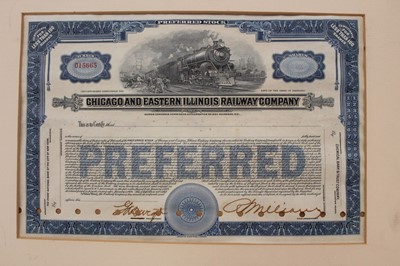 Lot 2583 - Chicago and Eastern Illinois Railway Company share certificate, together with a Victorian pencil drawing of a lake by as castle (2)