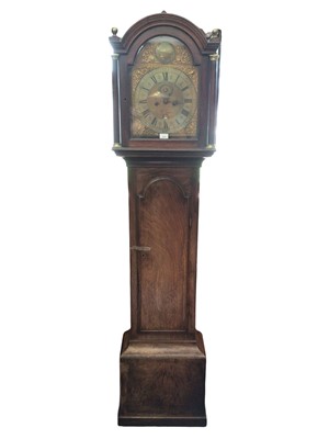 Lot 722 - George II 8 day mahogany longcase clock with brass arch dial, maker Edward Faulkner, London, together with two weights, pendulum & key