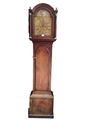 Lot 663 - George II 8 day mahogany longcase clock with brass arch dial, maker Edward Faulkner, London, together with two weights, pendulum & key