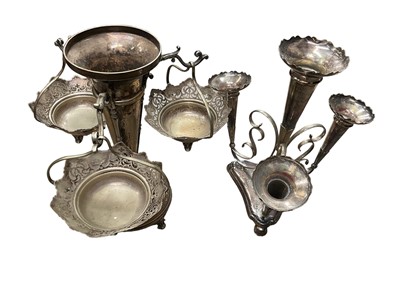 Lot 175 - Silver plated épergne with hanging baskets together with plated épergne with flues