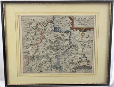 Lot 113 - Five early maps to include Huntingdon (Sexton 1610), Denbigh (Sexton 1637), Cumbria (Sexton 1637), Dorsetshire (Morden), Suffolk