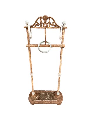 Lot 1218 - Interesting iron stick stand with rings to top