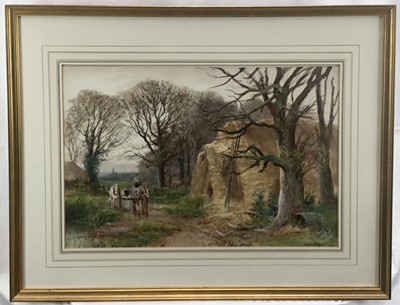 Lot 141 - Henry Charles Fox, 1917, watercolour depicting harvest scene, 37cm x 54cm, mounted in glazed frame