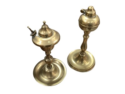 Lot 1225 - Two good small 18th century brass student lamps