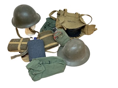 Lot 672 - Second World War British Zuckerman Civil Defence helmet, together with another tin helmet and collection of canvas webbing items.