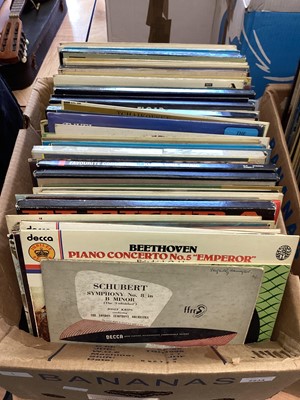 Lot 2234 - Four boxes of LP records and some boxed sets on the Decca label, including Mozart, Rachmaninov, Beethoven, Chopin, Tchaikovsky, Joan Sutherland etc. Many releases on the Decca Eclipse label and oth...