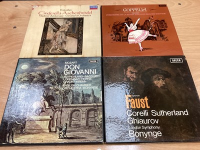 Lot 2234 - Four boxes of LP records and some boxed sets on the Decca label, including Mozart, Rachmaninov, Beethoven, Chopin, Tchaikovsky, Joan Sutherland etc. Many releases on the Decca Eclipse label and oth...