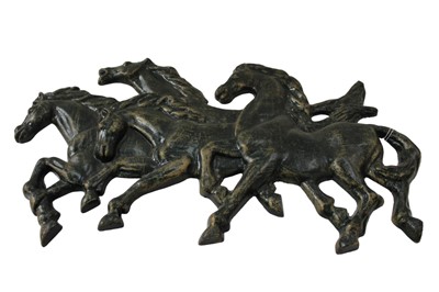 Lot 654 - Metal relief wall plaque depicting galloping horses.