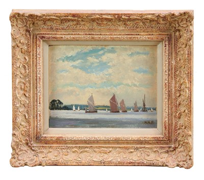 Lot 808 - *Hugh Boycott Brown (1909-1990) oil on board, Thames Barges