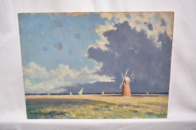 Lot 839 - *Hugh Boycott Brown (1909-1990) oil on board - Stormy Day, Norfolk Broads, signed, 21.5cm x 29cm, unframed