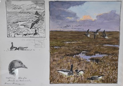 Lot 164 - *Bruce Edward Pearson (b. 1950) watercolour sketches, 'Brent's on the marsh, Stiffkey', signed and inscribed, 30cm x 42cm, unframed