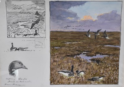 Lot 1010 - *Bruce Edward Pearson (b. 1950) watercolour sketches, 'Brent's on the marsh, Stiffkey', signed and inscribed, 30cm x 42cm, unframed