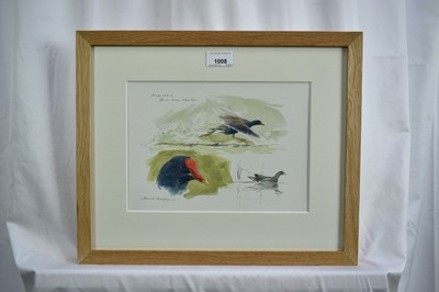 Lot 1008 - *Bruce Edward Pearson (b. 1950) watercolour - Moorhen sketches, Burnham Norton, signed and inscribed, 19cm x 26.5cm, in glazed frame