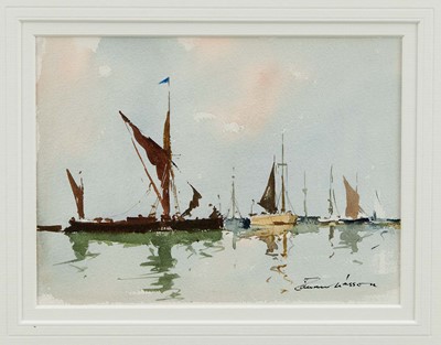 Lot 868 - *Edward Wesson (1910-1983) watercolour - At Anchor on the Orwell, signed, 17cm x 23cm, in glazed frame