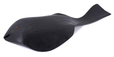 Lot 771 - *Max Tannahill, contemporary, green heart wooden sculpture, Small Black Sole, with burnt finish, signed and dated 2023, 47cm long x 23cm wide