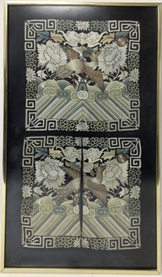 Lot 757 - Pair of 19th century Chinese Mandarin rank silkwork panels