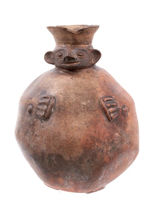 Lot 745 - Moshe pre Columbian kneeling priest pot, terracotta, circa 1000AD