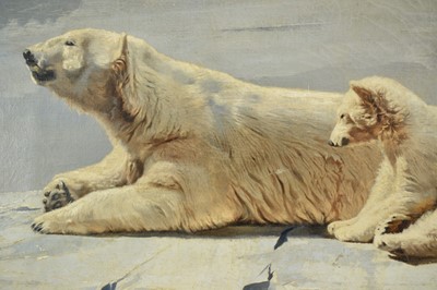 Lot 1318 - Leonard Pearman (1912-2003) oil on canvas - Polar Bear and Cub, signed, 71cm x 91cm, framed