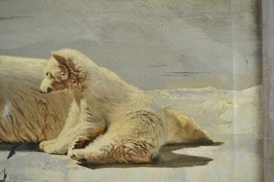 Lot 1318 - Leonard Pearman (1912-2003) oil on canvas - Polar Bear and Cub, signed, 71cm x 91cm, framed