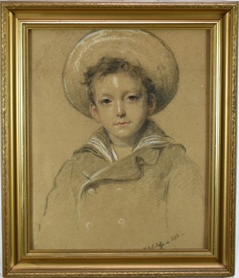 Lot 1524 - William B. C. Fyfe (1836-1882), charcoal and chalk portrait - 'The Little Sailor, signed and dated 1882, 54cm x 44cm, in glazed gilt frame