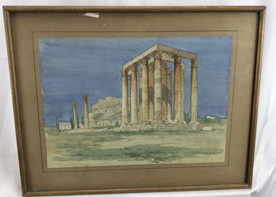 Lot 212 - Piet De Jong, pair of watercolours dated 1921 - Greek Ruins, 25cm x 35cm and 35cm x 25cm in glazed gilt frames