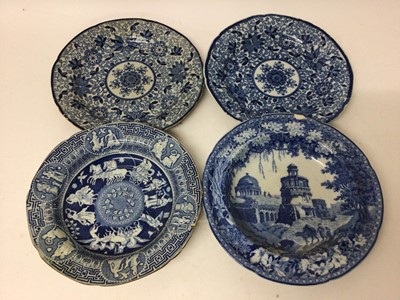 Lot 24 - A blue printed ‘Etruscan’ plate, circa 1800, and three other blue printed plates