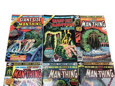 Lot 209 - Six Marvel Comics The Man-Thing. (1975) #4 Gaint Size Man-Thing (1975) first solo story featuring Howard The Duck and first appearance of Garko The Mad-Frog, #5 Gaint Size Man-Thing, first appearan...