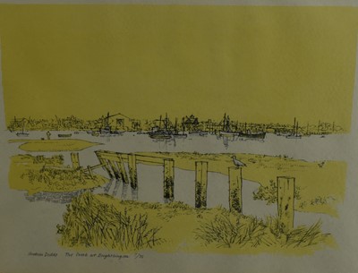 Lot 832 - Andrew Dodds (1927-2004) signed limited edition lithograph - The Creek at Brightlingsea, 34.5cm x 43cm, in glazed frame