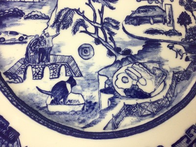 Lot 777 - Philippa Perry (b.1957-), Normal Life plate, produced for Grayson's Art Club, decorated in blue and white, stamped marks to underside