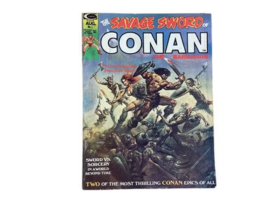 Lot 215 - The Savage Sword of Conan the Barbarian #1 (1974 - Curtis). Includes the first appearance of Red Sonja's chain mail bikini and first appearance of Blackmark. Together with a complete run from issue...